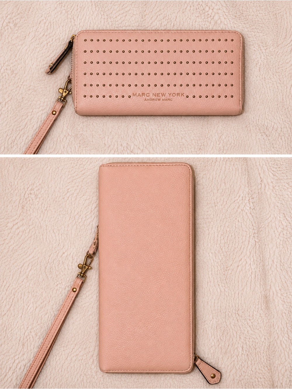 Marc New York Blush Pink Perforated Zip Wristlet Wallet